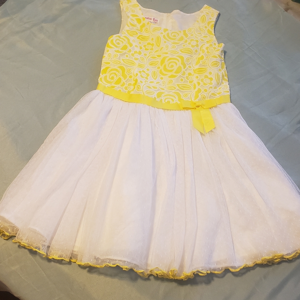 Jessica Ann Special Occasion Yellow And White Dress Sz-6 Girls
